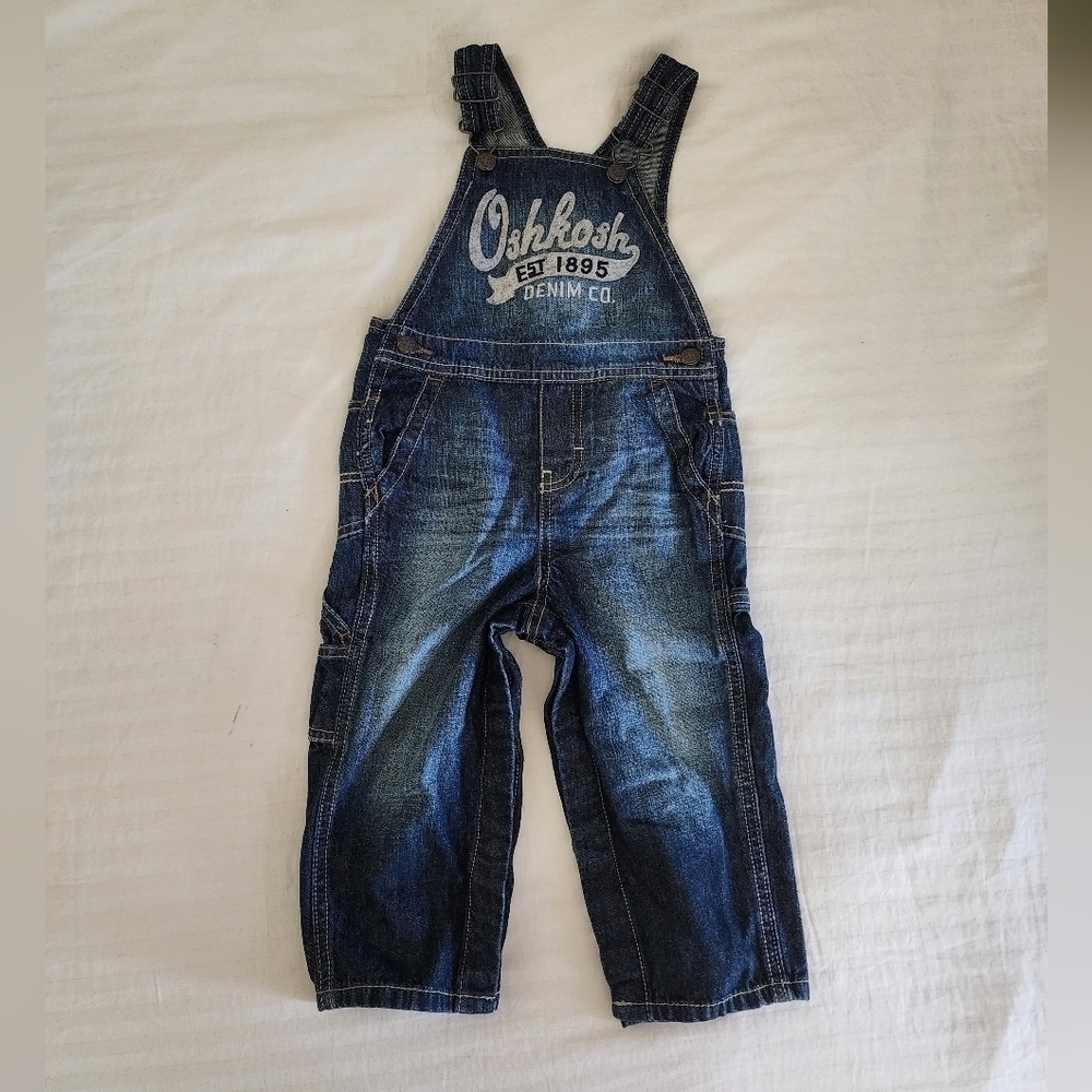 Oshkosh B'gosh Toddler Carpenter Style Baggy Denim Overalls size 18-24 Months
